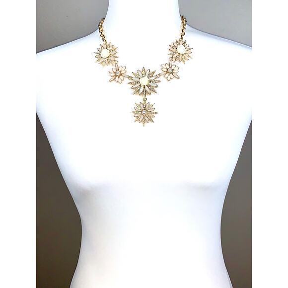 INC Gold Tone Crystal and Faux Pearl Starburst Floral Statement Necklace - Picture 2 of 10